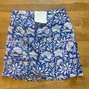 NWT SeamsFriendky blue pink white floral flower a-line button skirt b9